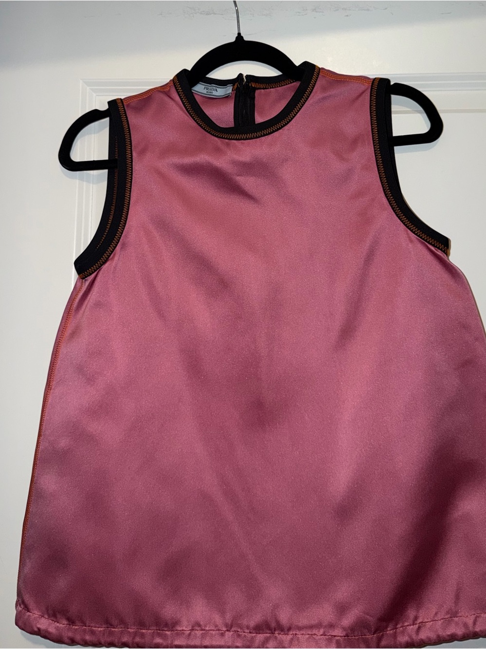 Prada Pink Satin Sleeveless Tank Top with Black Trim